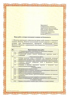 Приложение к свидетельству о допуске к определенному виду или видам работ Ханты-Мансийск СРО в строительстве